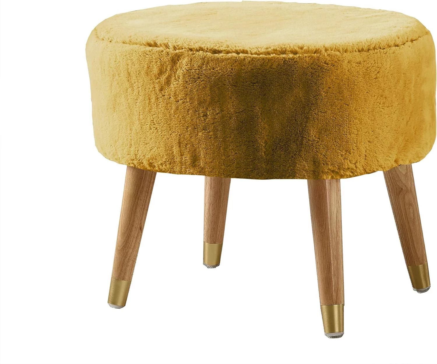 Yellow Heavy Faux Fur Oval Ottoman, 22'' X 18'' X 18'', Lemon Curry, Super Soft Fuzzy Round Makeup Ottoman Bedroom Foot Rest Stool For Living Room Entryway Chair Home Decor