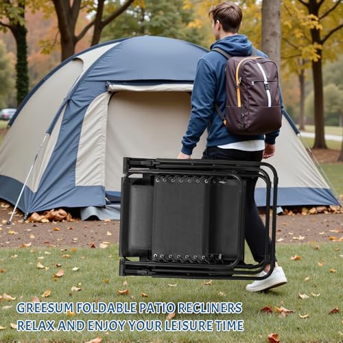 Greesum Zero Gravity Chairs Set of 2 Adjustable Steel Mesh Recliners Beach Deck Lawn Camping Patio Foldable Lounge Chair with Cup Holder Trays and Pillows,Brown