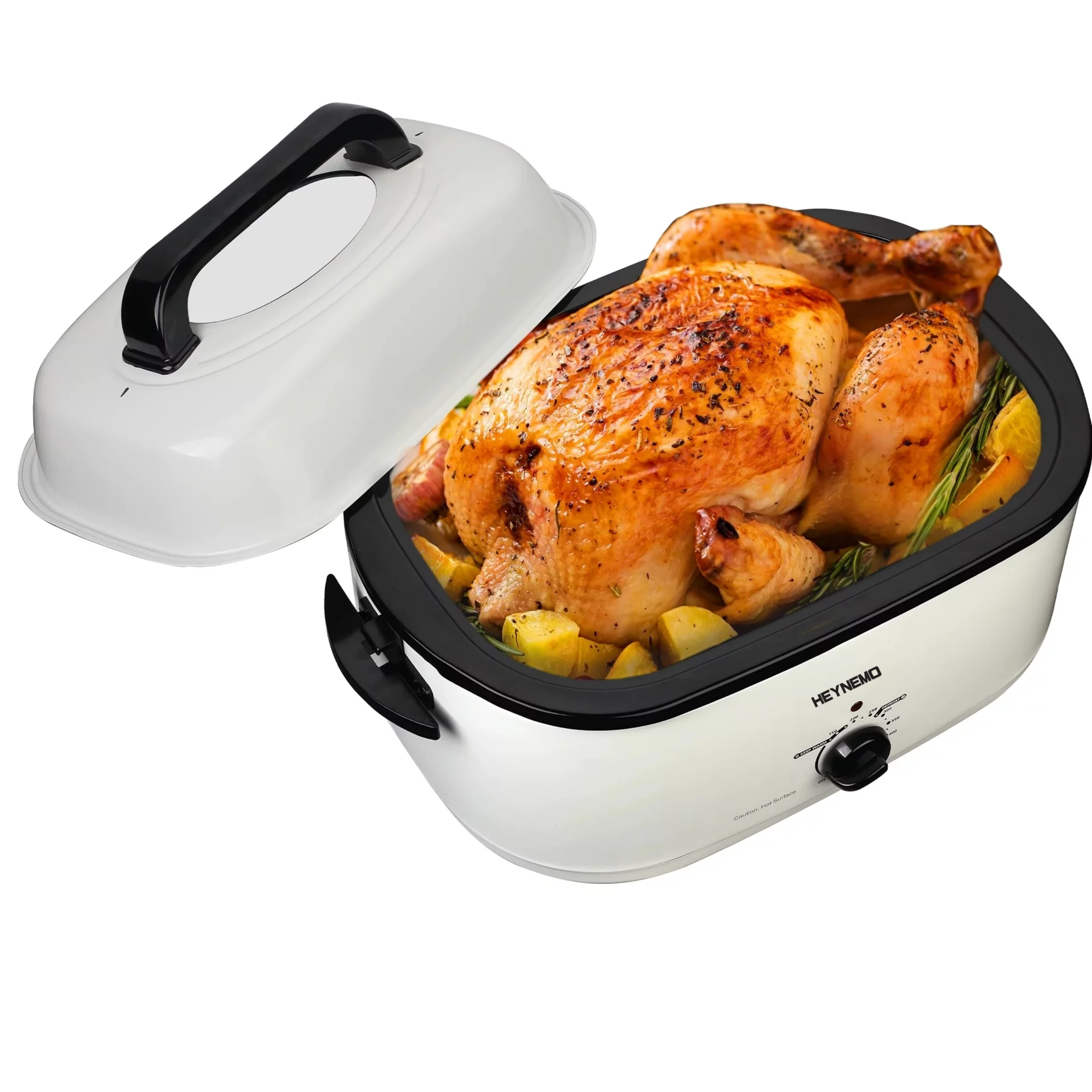 Superjoe 26 Quart Roaster Oven with Self-Basting Lid Removable Pan Electric Turkey Roaster Stainless Steel, White