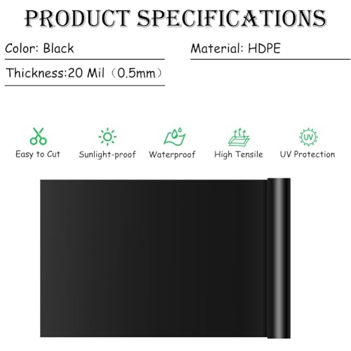 SOYDAN Black Pond Liner, 20 Mil HDPE Pond Liners for Outdoor Ponds, 10×13ft HDPE Pond Liner for Fish Pond, Garden Landscape, Aquaculture, Construction Site(4.50x6.0m(15x20FT))