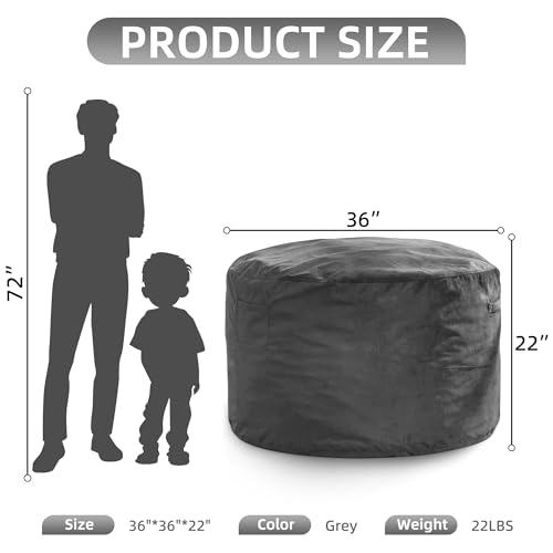 3FT Bean Bag Chair Bean Bag Chairs for Adults Giant Bean Chairs with Velvet Cover, Memory Foam BeanBag Chair Fluffy BeanBag Chairs for Living Room, Bedroom - Blue(36