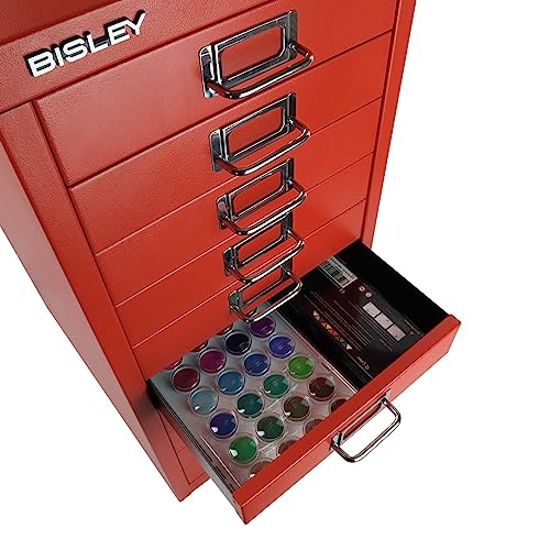 Bisley 10-Drawer Steel MultiDrawer Cabinet - Black, Chrome Pull Handles with Label Holders, Powder-Coated Steel, Removable Drawers, Fits Under Most Desks, Labels Included