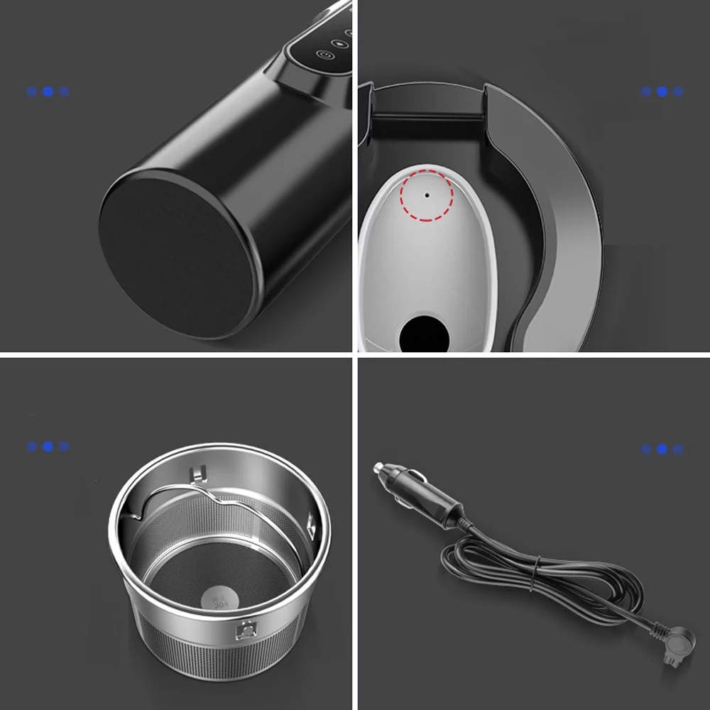 Vehicle Heated Water Cup Electric Kettle Heat Preservation 12.0V Car 24V Truck Household Vehicle Water Heaters Small Electrical Appliances LCD Display Kettle