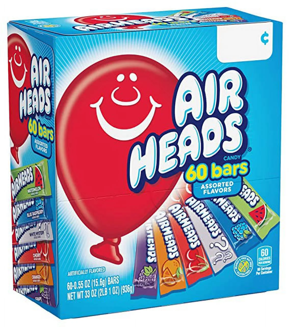 Airheads Candy Bars, Variety Bulk Box, Chewy Full Size Fruit Taffy, Gifts, Easter Candy Basket, Non Melting, Party, 60 Count (Packaging May Vary)