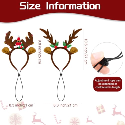 Apoway 2 Pieces Christmas Dog Headbands with Adjustable Rope Brown Reindeer Antler Headbands Holiday Costumes Accessories for Dog Cat Pet Hair Hoop Headpiece for Christmas Party