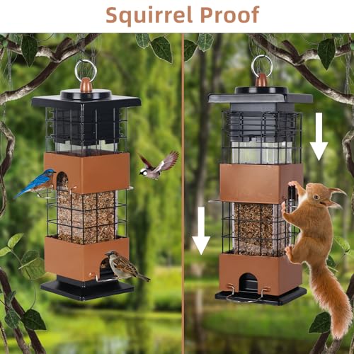 Bird Feeder Squirrel Proof for Outdoors Hanging, 2.5LBS Metal Bird Feeder with Bilateral Weight-Activated, Outdoor Bird Feeders - Large Capacity