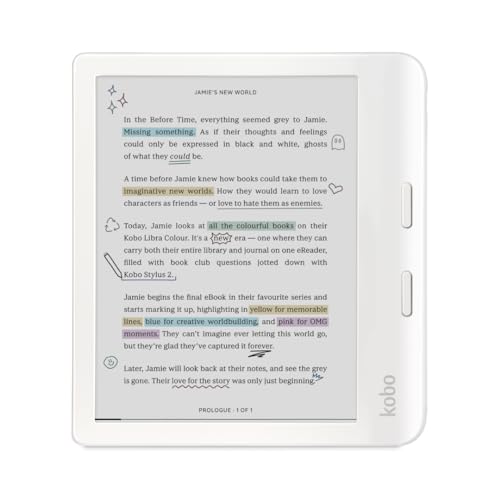 Kobo Libra Colour | eReader | 7 Glare-Free Colour E Ink Kaleido 3 Display | Dark Mode Option | Audiobooks | Waterproof (White)