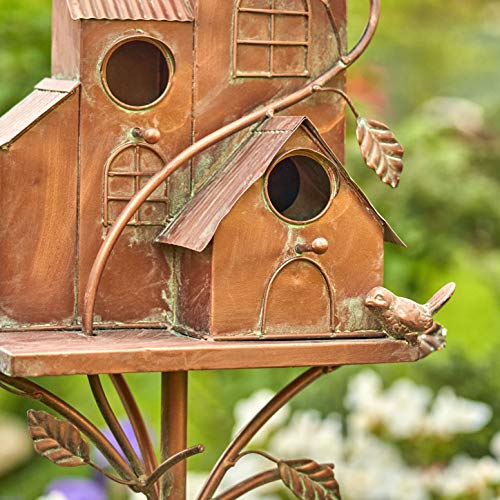 Large Copper Colored Multi-Birdhouse Stakes, Room for 4 Bird Families in Each (Houses Facing Multiple Directions)