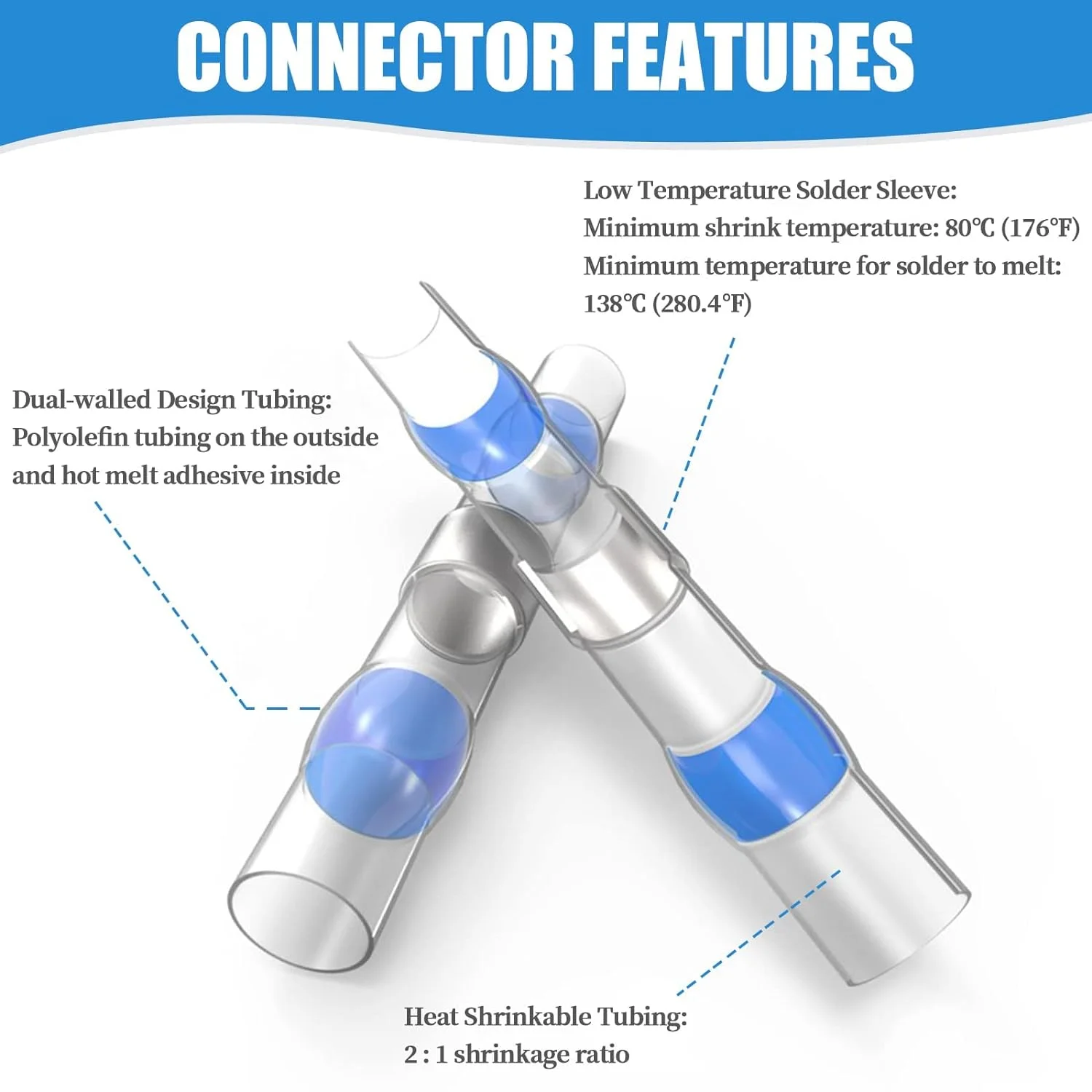 Camtek 300PCS Solder Seal Wire Connectors 26-8 AWG, Self Soldering Heat Shrink Wire Connectors Marine Grade Waterproof Insulated Electrical Butt Splice Wire Terminals for Automotive Boat Truck