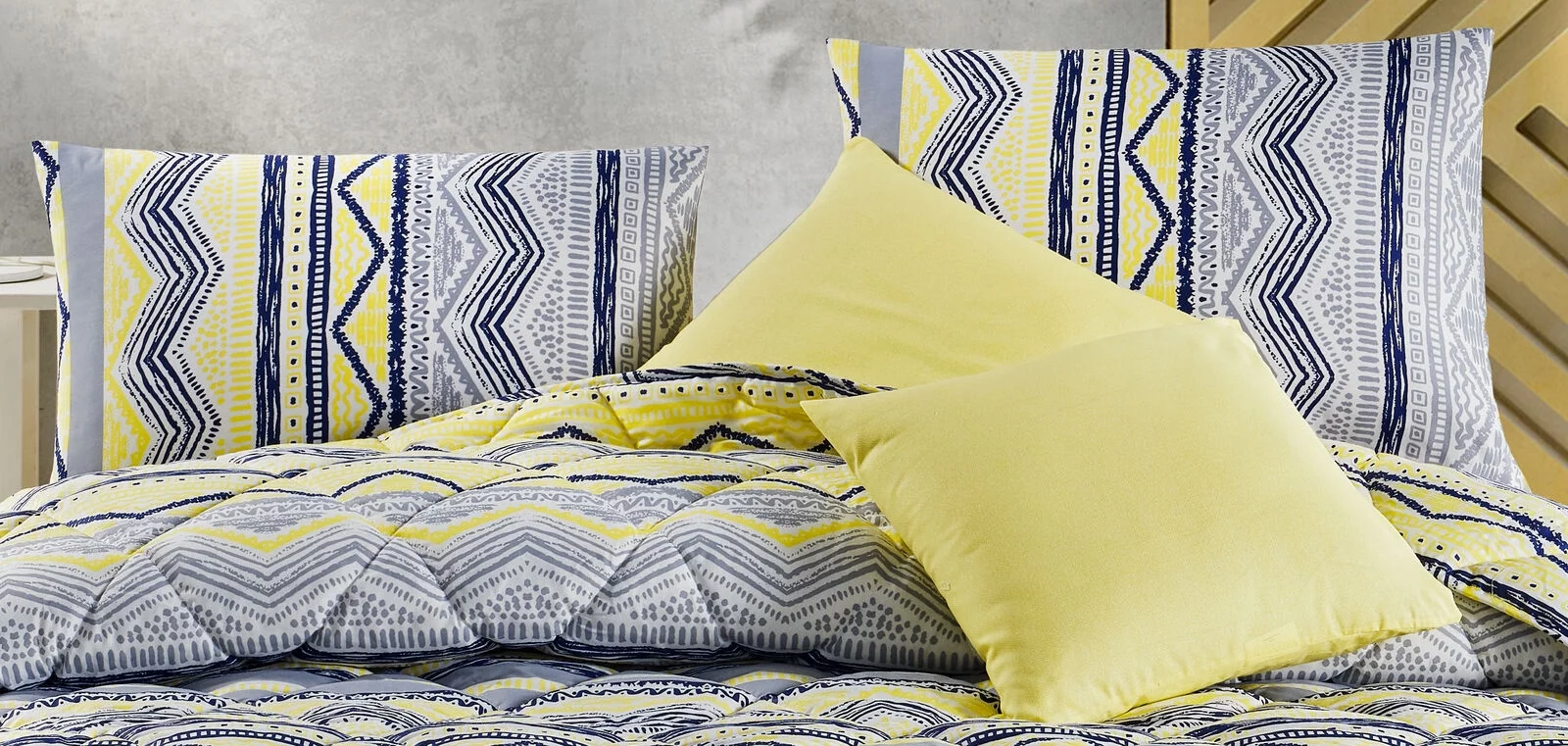 Empire Blue & Yellow Geometric Cotton 9 Piece Bed in a Bag Comforter Set with Sheets