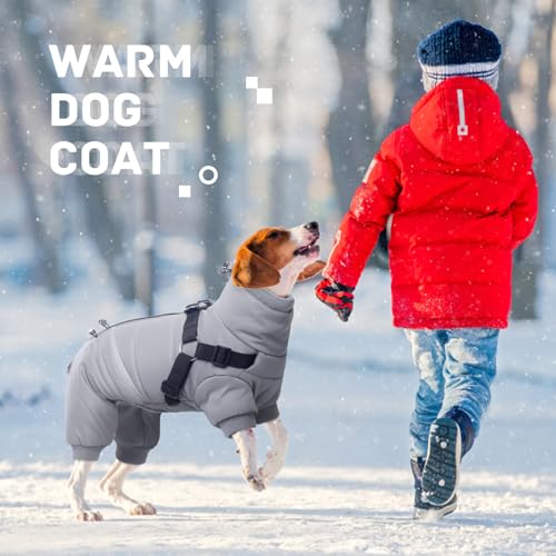 BRKURLEG Black Dog Coat with Harness, Dog Winter Jacket, Dogs Onesie Body Warm Jackets, Small Dogs Winter Coats Reflective Windproof Warm Cold Weather Coats, Pet Waterproof Jacket Hiking XL