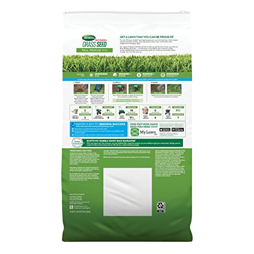 Scotts Turf Builder Grass Seed Tall Fescue Mix with Fertilizer and Soil Improver, Resists Harsh Conditions, 5.6 lbs.
