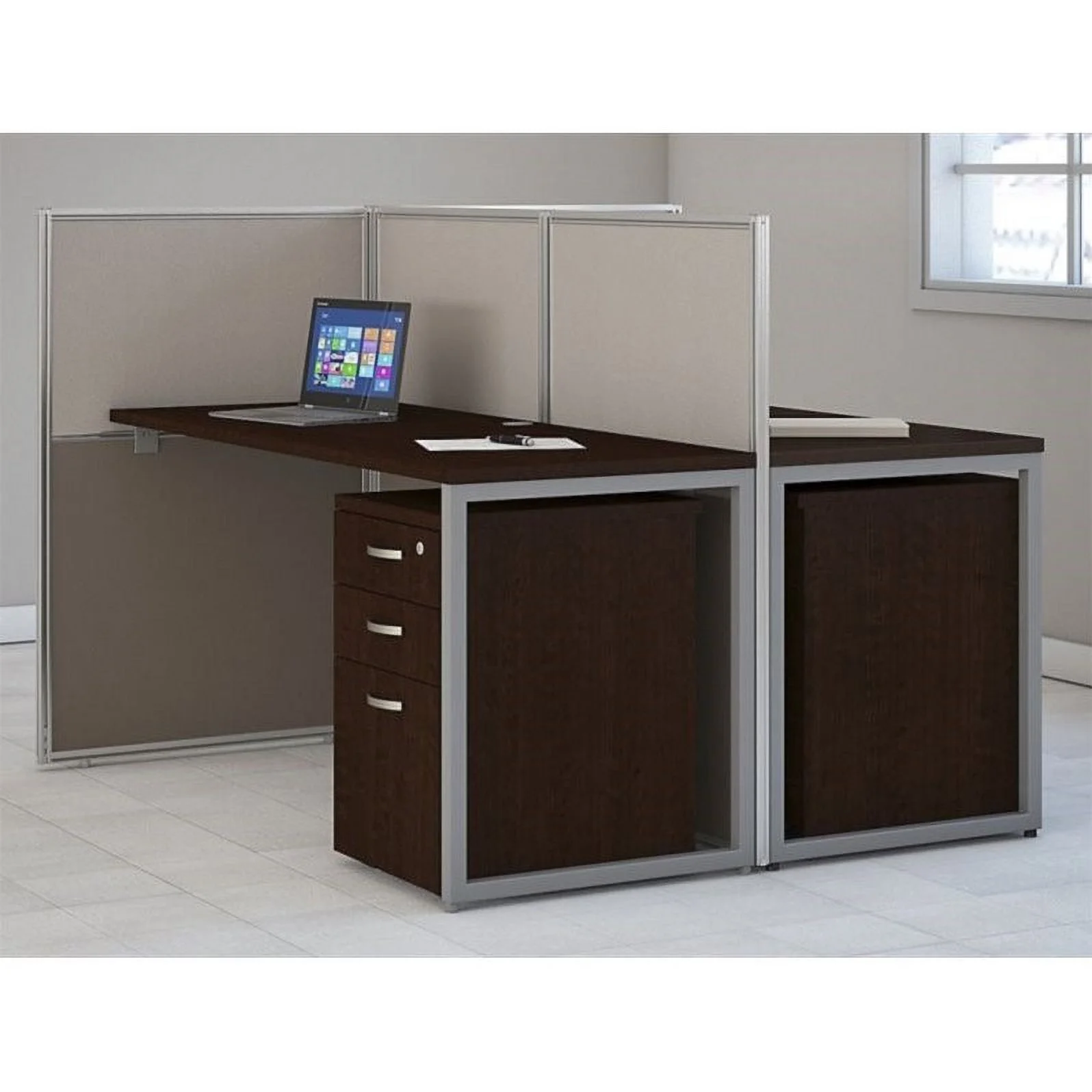 Scranton & Co Furniture 60W Two Person Straight Desk Office Suite in Cherry