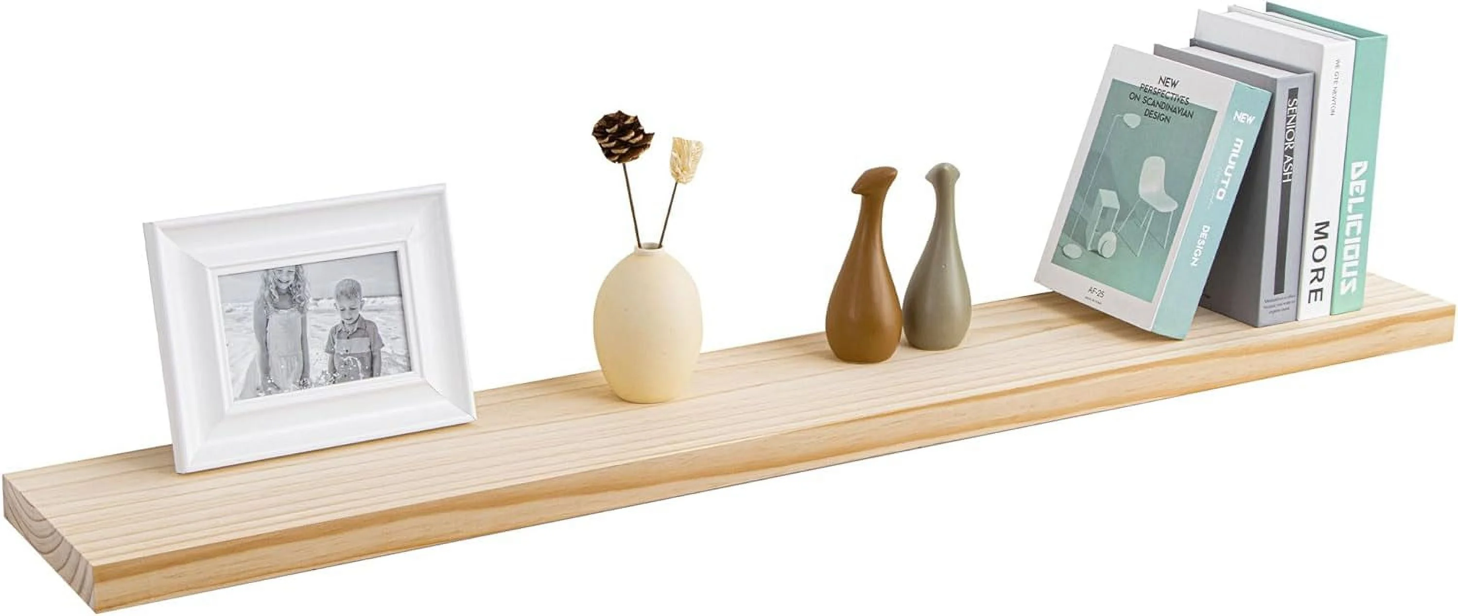 48 Inch Fireplace Mantel - 8 Inch Deep Rustic Premium Solid Pine Wood Floating Shelf - Farmhouse Wall Mounted Display Shelf - Heavy-Duty Metal Bracket - 48