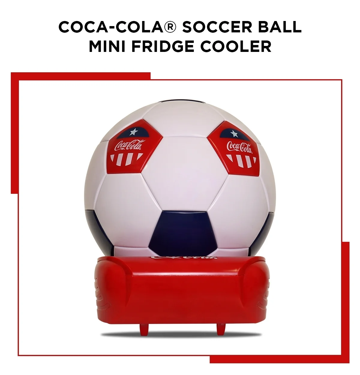 Coca-Cola Soccer Ball Mini Fridge, 5 Can Beverage Cooler White Red Black