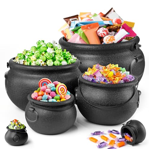 Halloween Decorations - 6 in 1 Package Large Black Plastic Witches Cauldron - Cauldron Candy Bowl - Trick or Treat - Cauldron Pot for Indoor Outdoor Party Table Decor