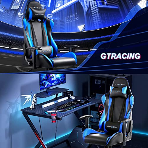 GTRACING Gaming Chair with Footrest, Ergonomic Computer Game Desk Chair, Recline Gaming Chair Seat Height Adjustment, Swivel Rocker with Headrest and Lumbar (Blue)