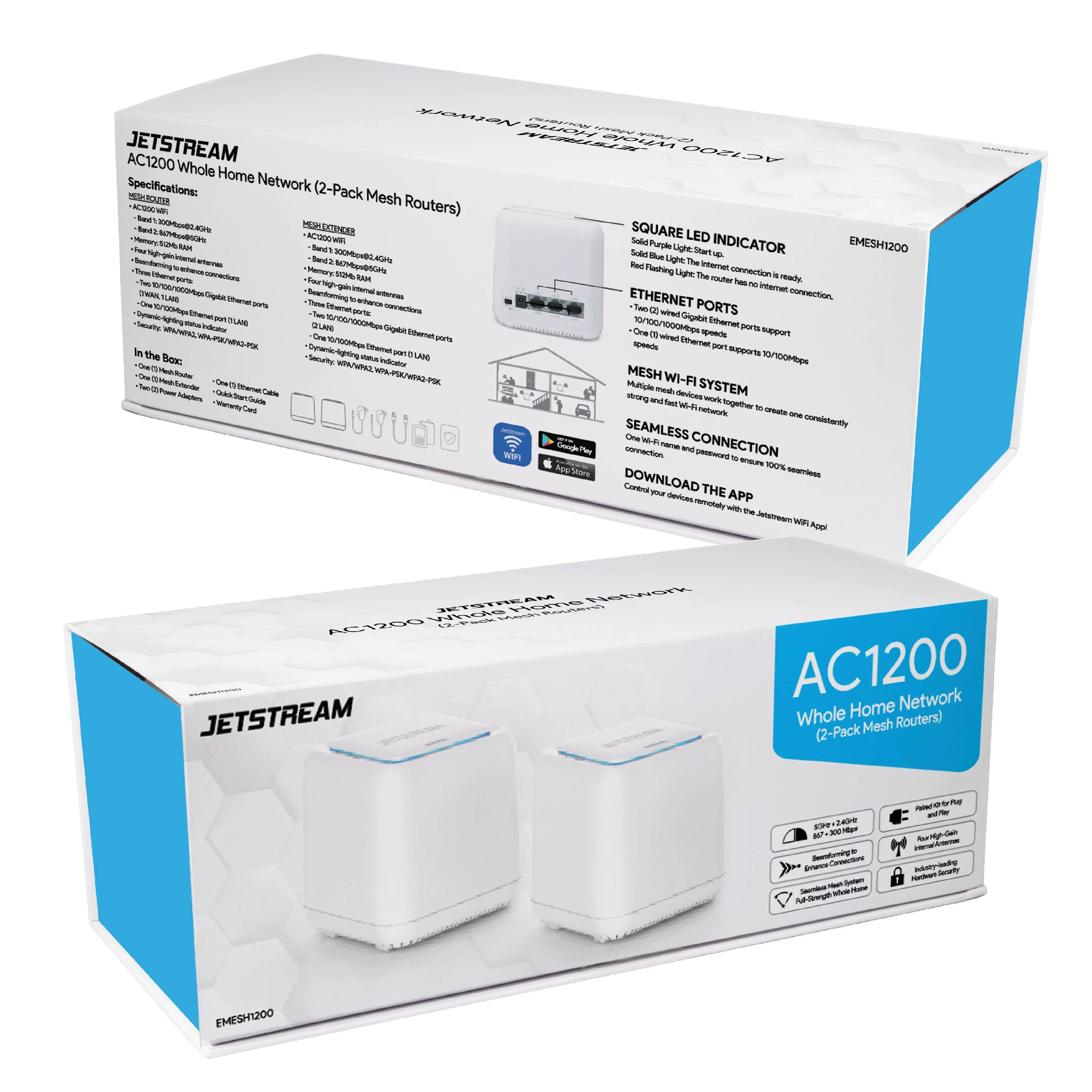 Jetstream AC1200 Whole Home WiFi Mesh Routers 2-Pack, Up to 4,000 Square Feet, 802.11ac (EMESH1200) - Walmart Exclusive!