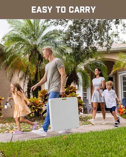 FanttikOutdoor 4ft Portable Folding Table, One-Handed Height Adjustment, 4 Heights, Gravity Lock, Carry Handle, Indoor Outdoor Heavy Duty Fold-in-Half Utility Table, Party, Gray Zeta X4 Pro