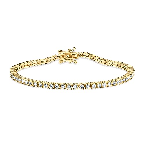 PORI JEWELERS Sparkling 925 Sterling Silver 2mm Cubic Zirconia Tennis Bracelet | Gold Bracelets for Women | Size 6.0-7.5 Inch