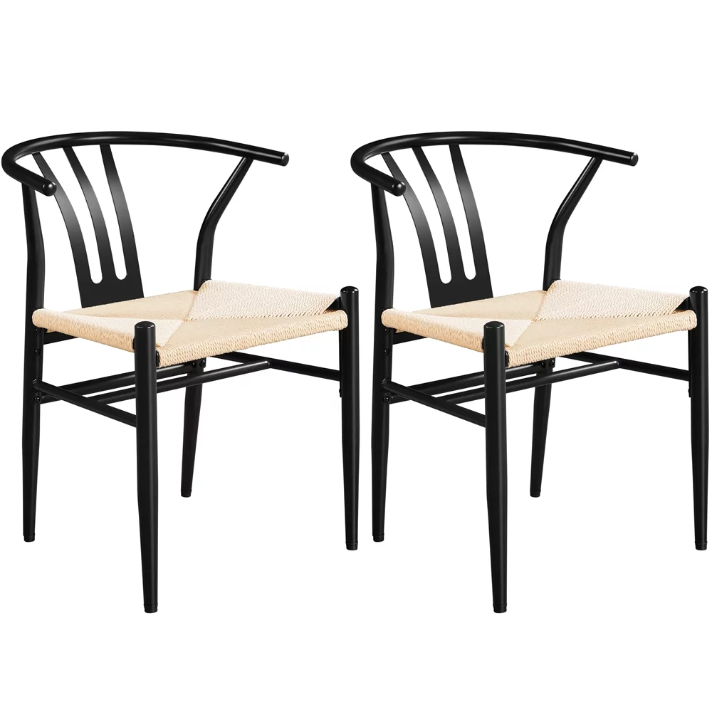 SMILE MART 2PCS Weave Modern Dining Chair with Metal Frame, Black