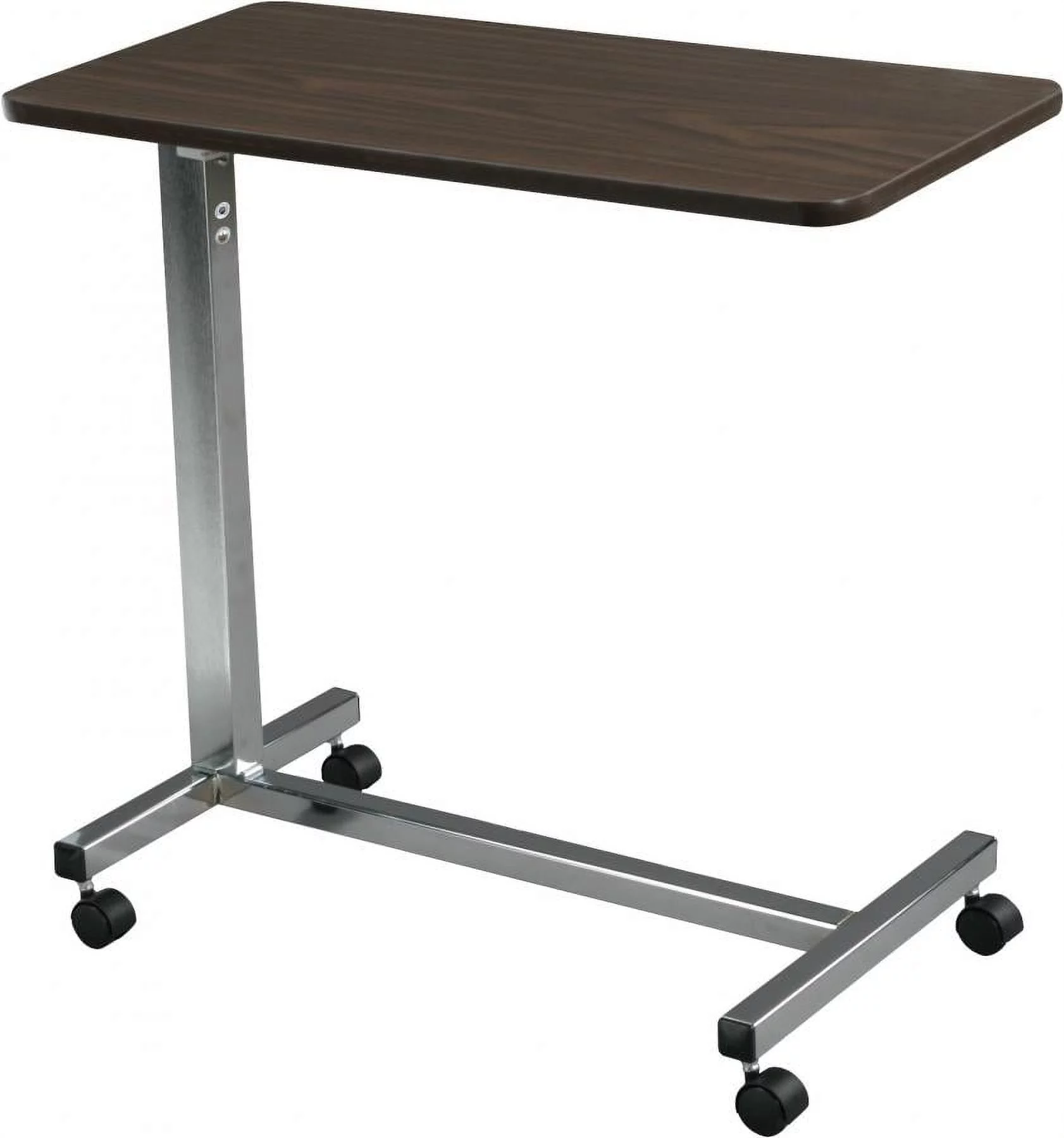 Drive Medical Non-Tilt Overbed Table - Walnut, 28 Inches to 45 Inches Height Adjustment, 1 Count