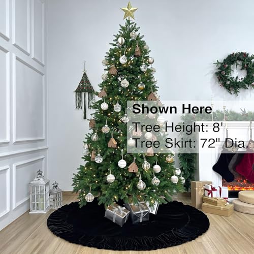 60-Inch Ruffled Velvet Christmas Tree Skirt with Foam Padding, Nylon Backing and Lace-Up Tie Closure, Burgundy