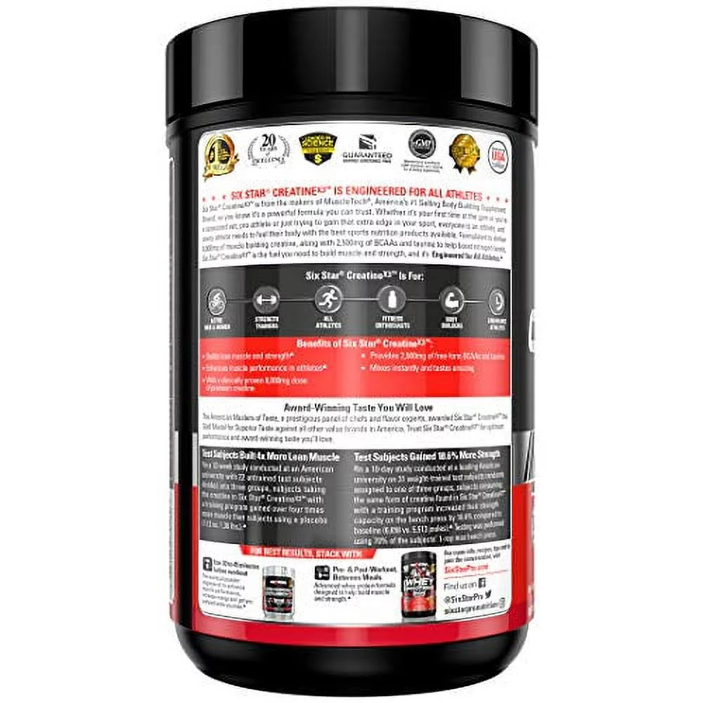 Six Star Pro Nutrition Creatine X3 BCAA Amino Acid Blend Powder, Fruit Punch, 2.52 lbs, 30 Servings