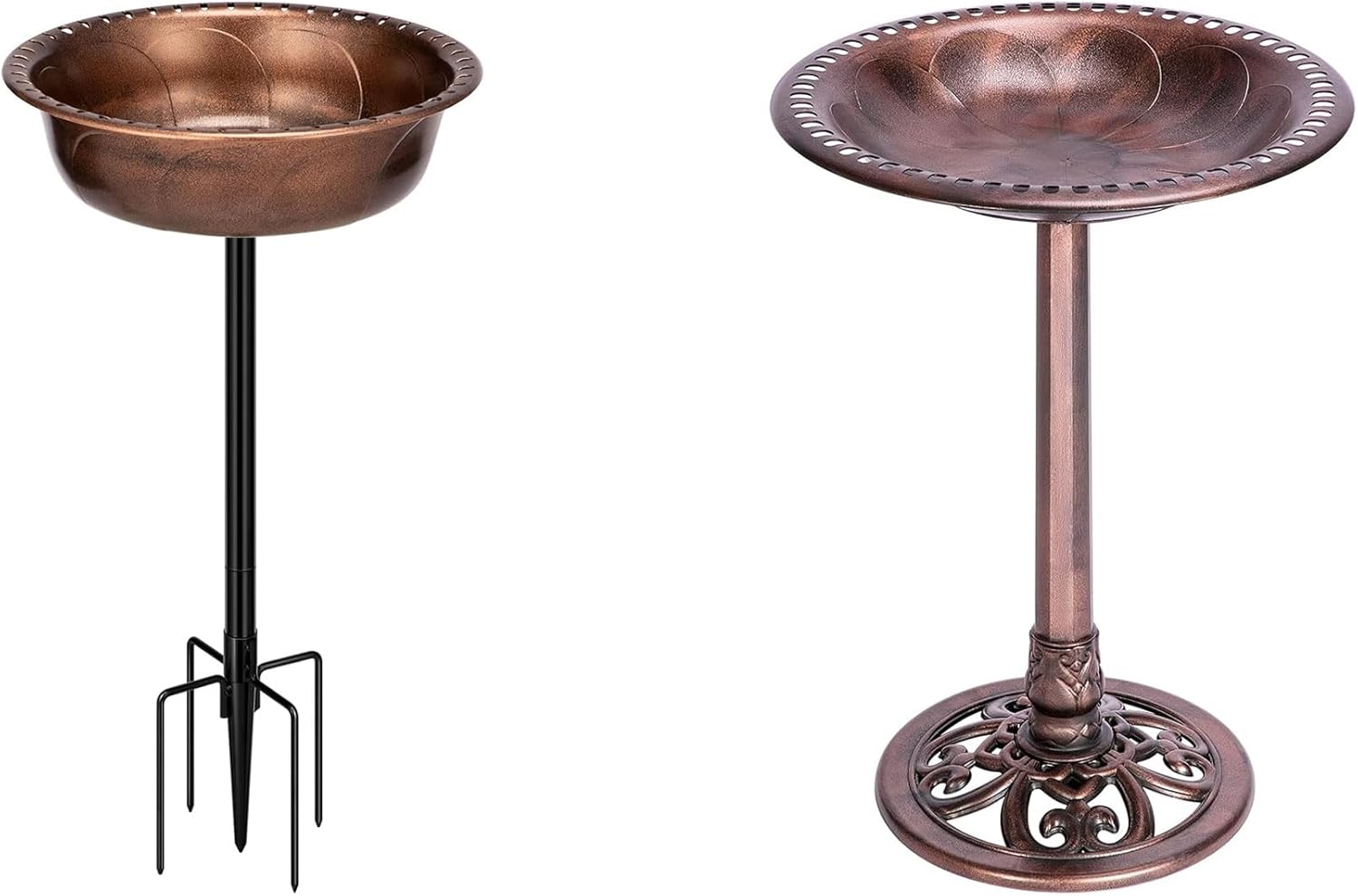 VIVOHOME Polyresin Bird Bath Bowl with Metal Stake, 29 Inch Height Outdoor Freestanding Birdfeeder with VIVOHOME 28 Inch Height Polyresin Lightweight Antique Outdoor Garden Bird Bath Bronze