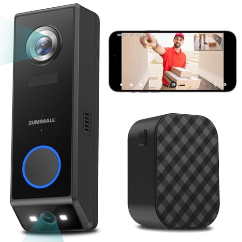 ZUMIMALL Dual Lens Doorbell Camera with Chime, 2K HD Video Doorbell Wireless Battery Solar Powered, No Monthly Fees, Wireless/Wired Installation, 2-Way Talk/IP65/Cloud/Alexa/PIR/AI/2.4G WiFi