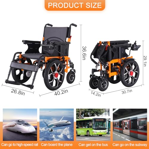 Foldable Electric Wheelchairs for Adults, All Terrain Heavy Duty Electric Wheelchair,Powerful Dual Motor Motorized Wheelchair for Seniors,Portable Folding Carry Wheelchair Supports up to 330 lbs