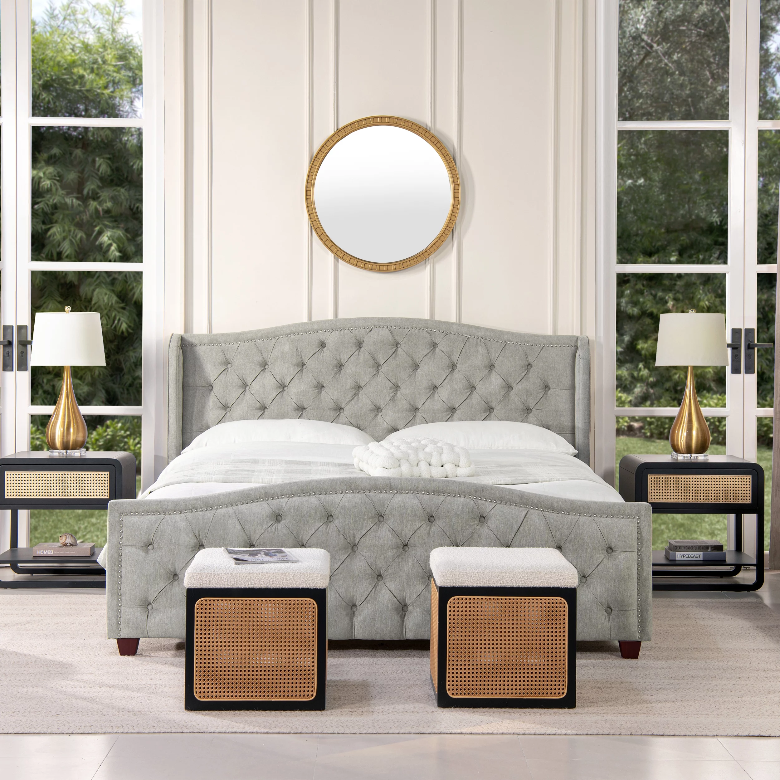 Jennifer Taylor Home Fontana Wingback Upholstered Platform Bed Frame, King, Silver Grey Polyester