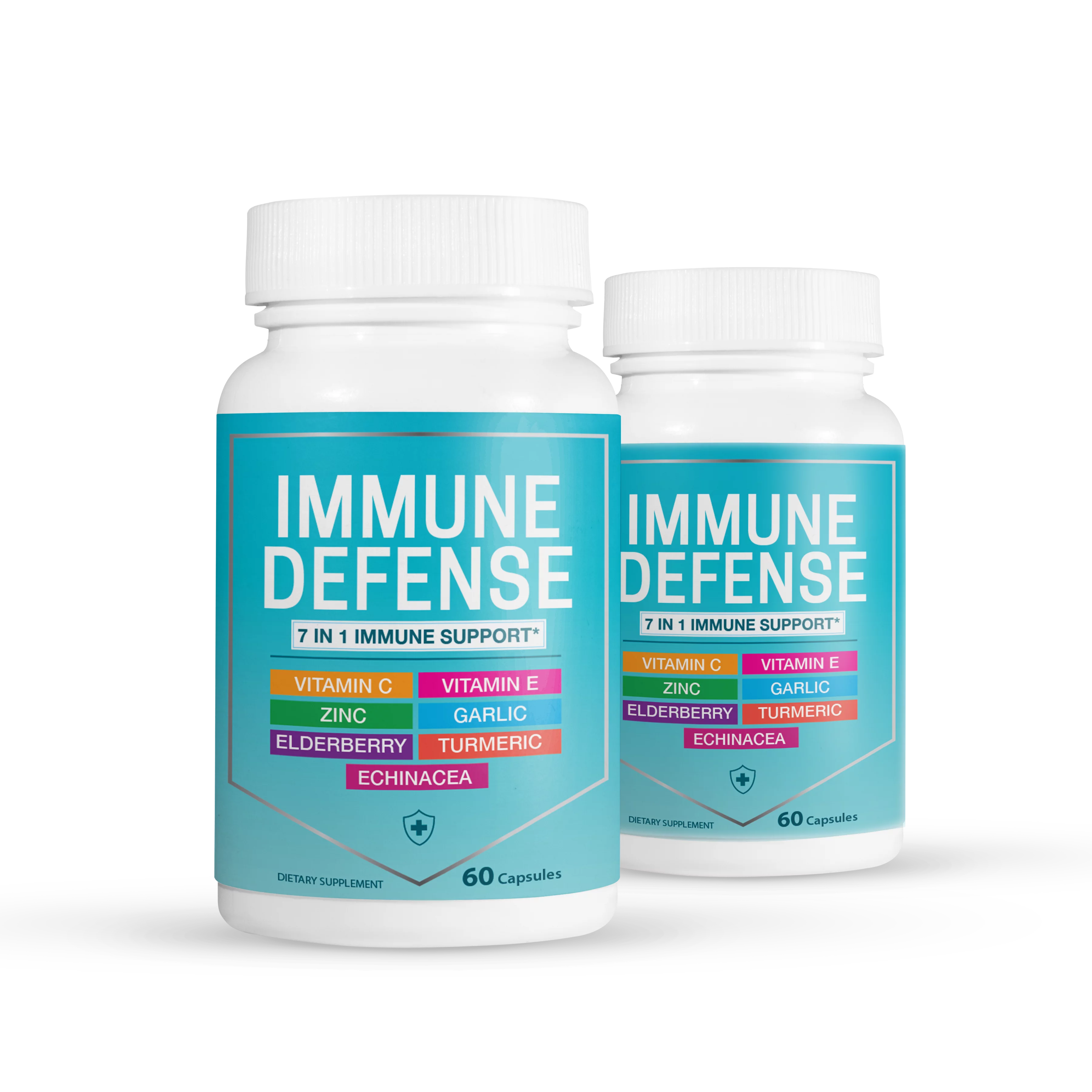 2 Pack 7 in 1 Immune Defense Support Vitamin C Zinc Elderberry Echinacea Turmeric-60 Capsules x2