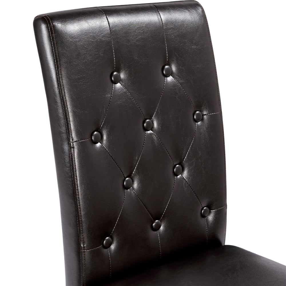 Topeakmart 2pcs Tufted Padded Faux Leather Dining Chair Kitchen Chair with Solid Wood Legs, Brown