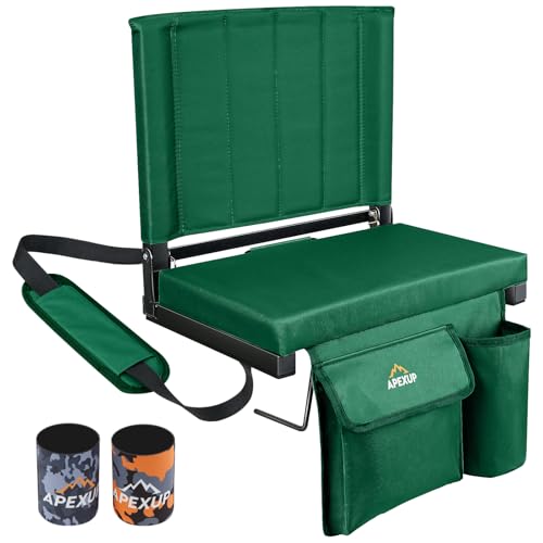 APEXUP Stadium Seats with Back Support, Portable Bleacher Seat with Large Pocket and Cup Holder, Wide Stadium Chair for Sports Events and Concerts