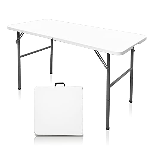 Plastic Folding Table, 5 FT Folding Table, Plastic Portable Tables for Dining Parties Card Picnic Camping, Granite White
