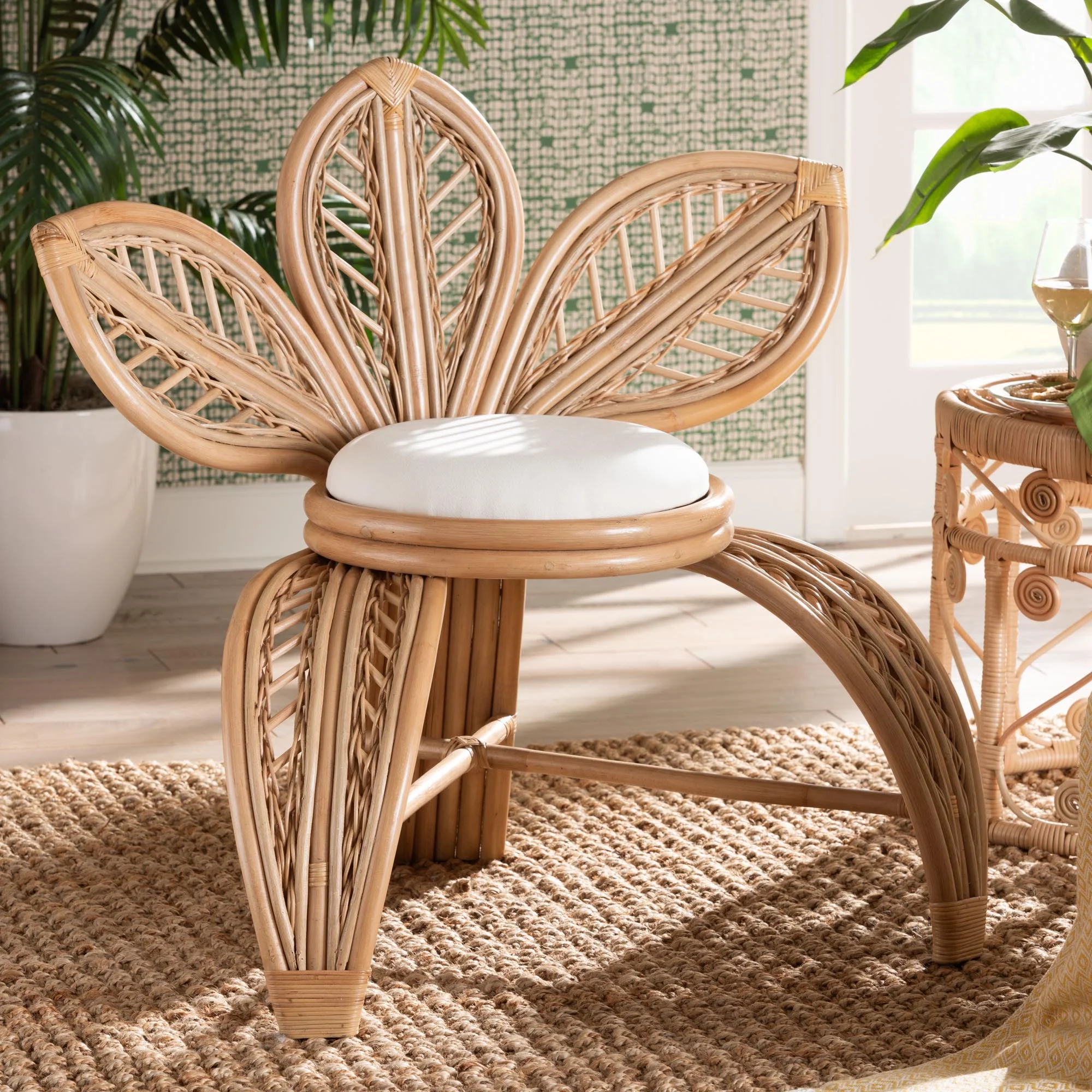 Baxton Studio Gresham Modern Bohemian Natural Rattan Leaf Accent Chair