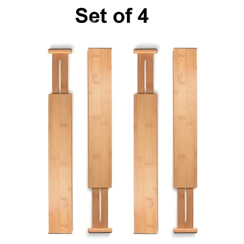 Bamboo Drawer Dividers Set of 4, Adjustable Drawer Organizers for Kitchen, Bedroom, Bathroom, Dresser & Office (13