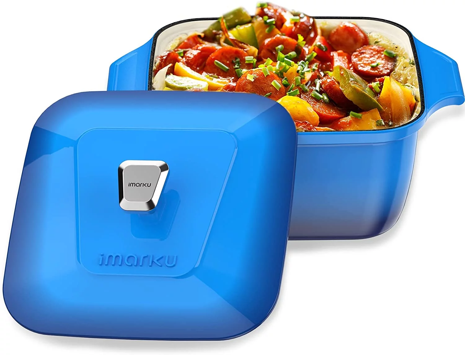 imarku | 5-Quart Enameled Cast Iron Dutch Oven Pot with Lid Nonstick Enamel Coating Easy to Clean - Blue