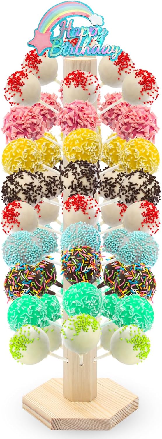 Wooden Cake Pop Stand 54 Hole Cake Pop Holder Wooden Lollipop Stand, Lollipop Dessert Stands for Wedding Baby Showers Birthday Party