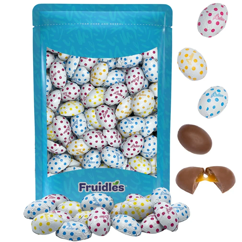 Easter Caramel Half Eggs Milk Chocolate, Happy Easter Day Eggs, Party Bag Fillers, Individually Wrapped, Kosher Certified Dairy (1 Pound)