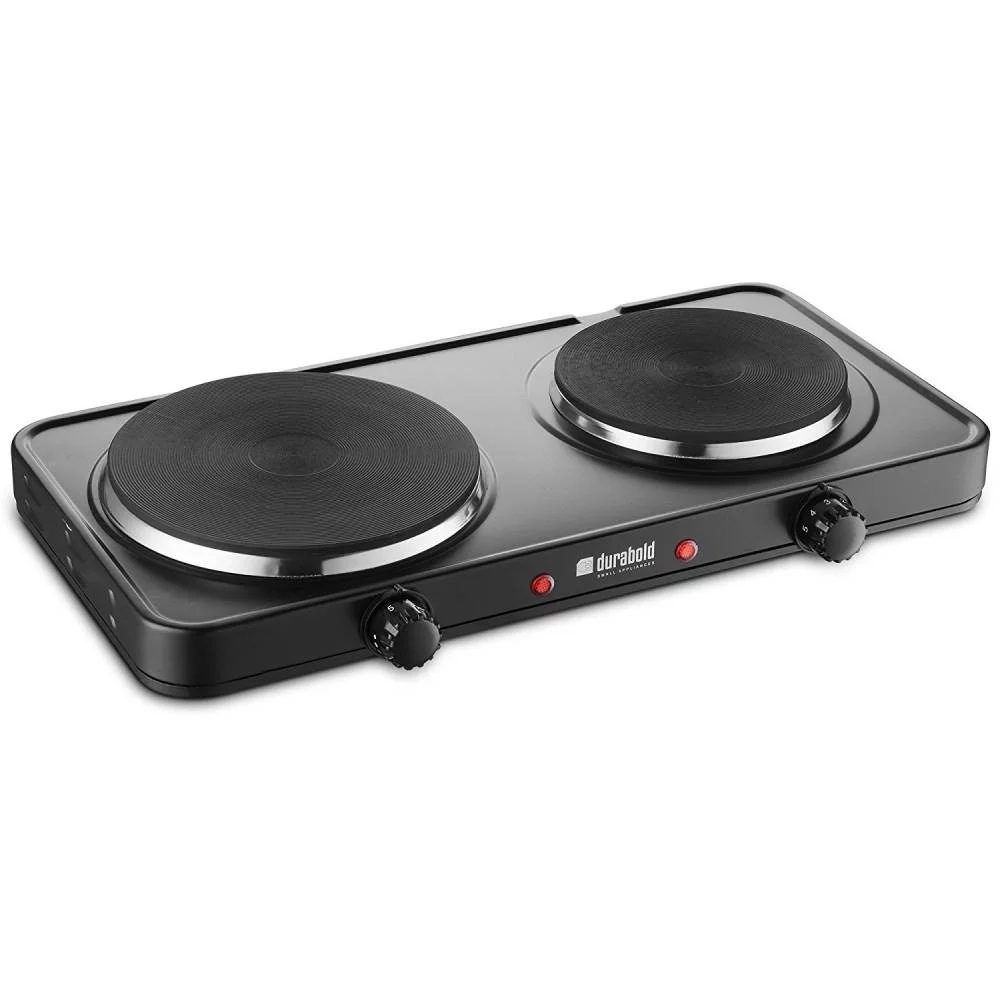 Durabold Electric Double Burner Sealed 1000W 7000W Cast Iron Hot Plate Black, 2 Pack