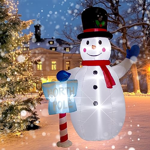8 Foot Christmas Inflatable Snowman Penguin Decoration with LED Lights，Huge Blow up Christmas White Snowman Indoor Outdoor Lighted up Yard Decoration -WM-25