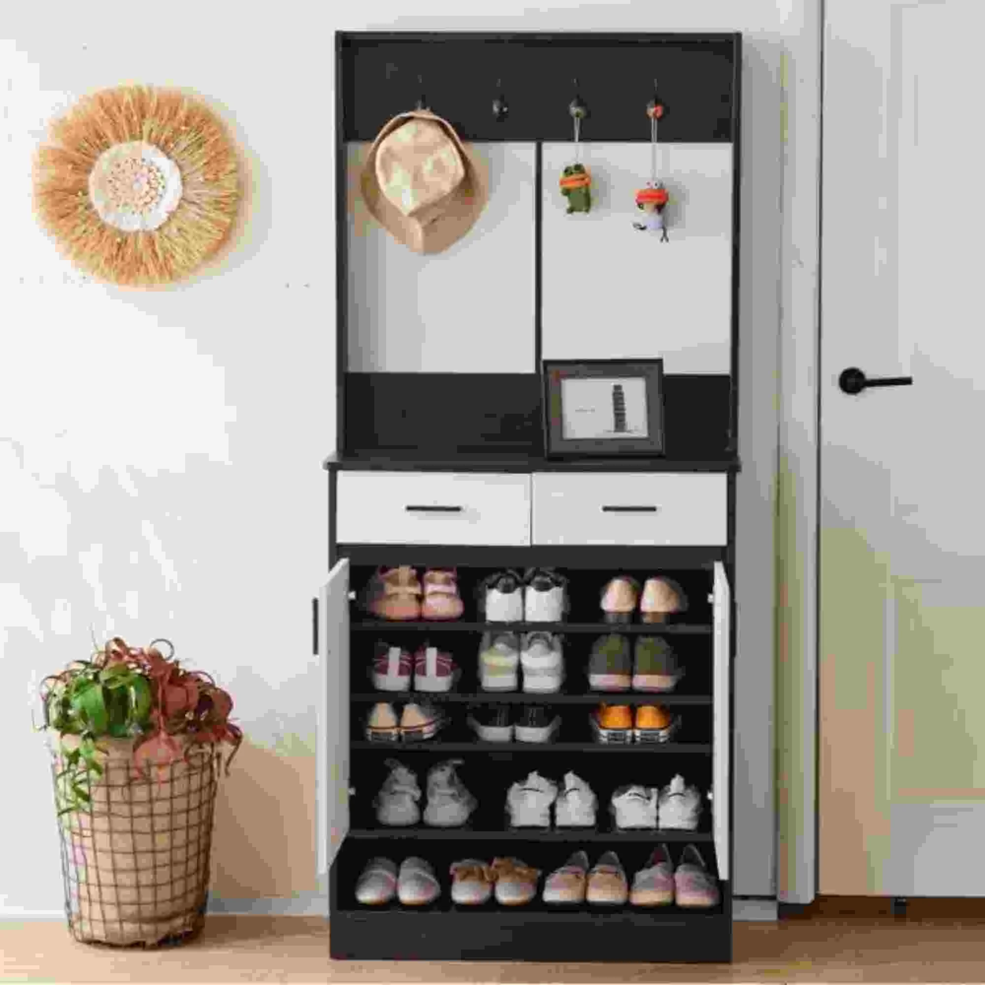 Dinling Entryway Bedroom Armoire,Shoe Cabinet,Wardrobe Armoire Closet White