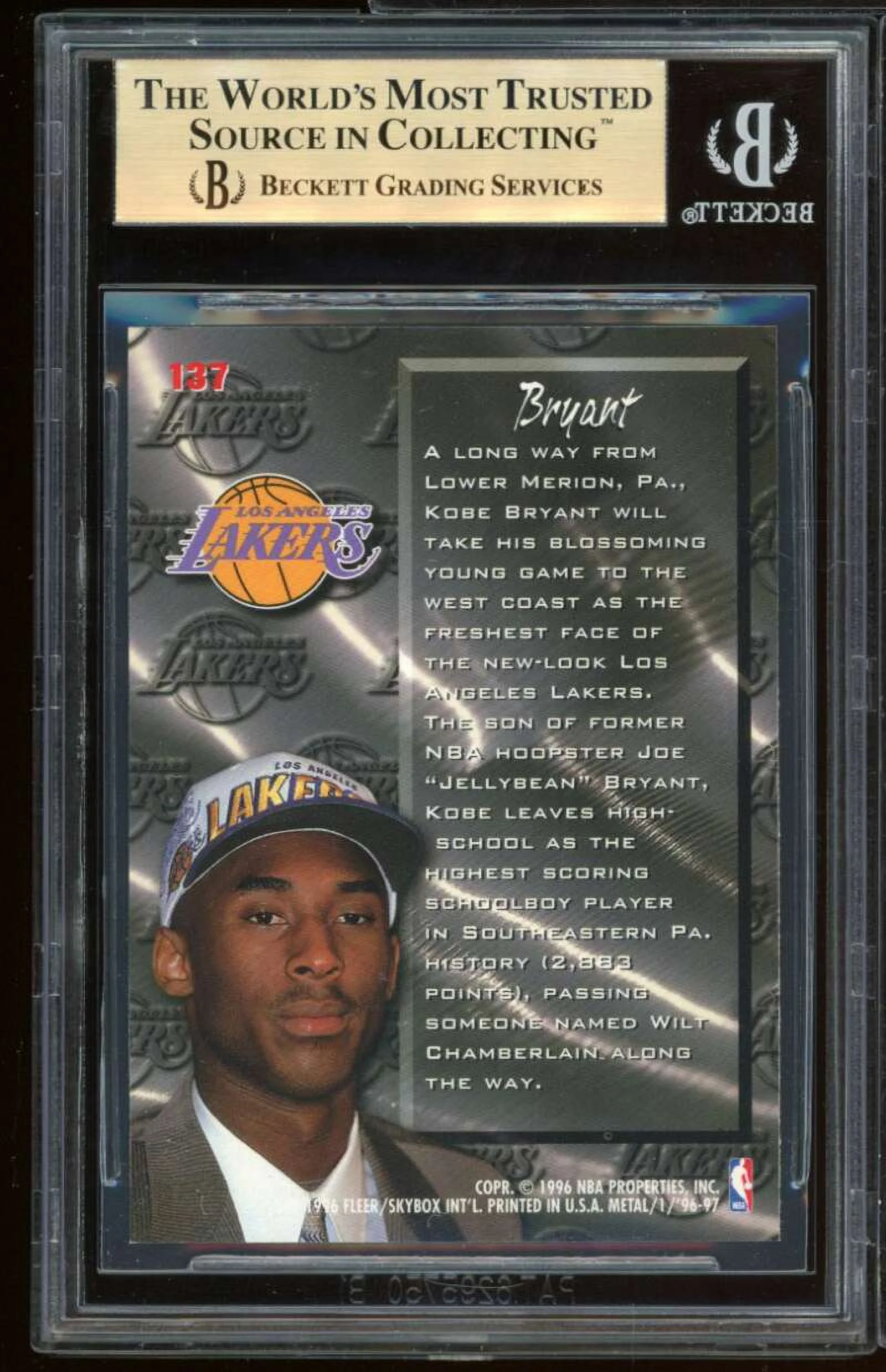 Kobe Bryant Rookie Card 1996-97 Metal #137 BGS 9.5 (9.5 9.5 9.5 9.5)