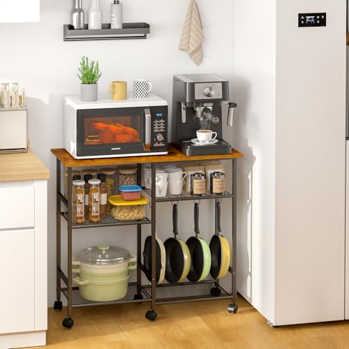 Kitchen Microwave Cart, Microwave Stand with Adjustable Shelf, Coffee Bar Stand Kitchen Baker's Rack with Wheels Rolling Storage Cart Organizer Shelf for Living Room, Office, Balcony