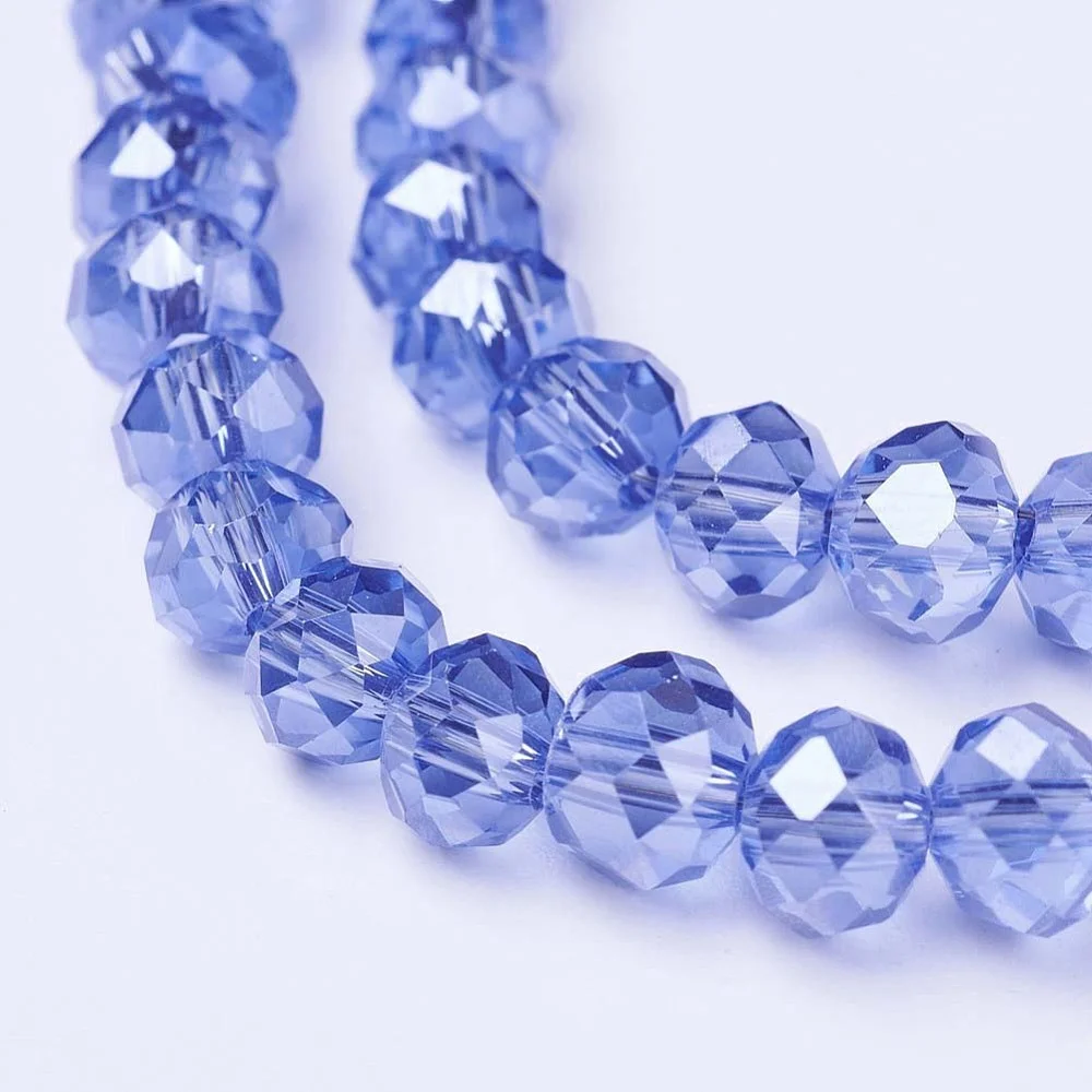 10x8mm Electroplate Glass Beads Strands Pearl Luster Plated Faceted Rondelle Royal Blue
