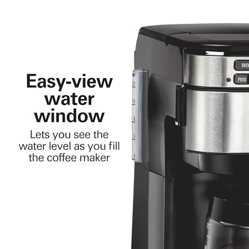 Hamilton Beach Programmable Drip Coffee Maker, 12 Cups, Front Access Easy Fill, Pause & Serve, 3 Brewing Options, Black (46310)
