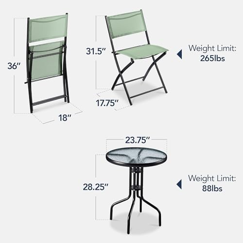 Best Choice Products 3-Piece Patio Bistro Dining Furniture Set w/Glass Tabletop, 2 Folding Chairs, Steel Frame, Polyester Fabric - Gray