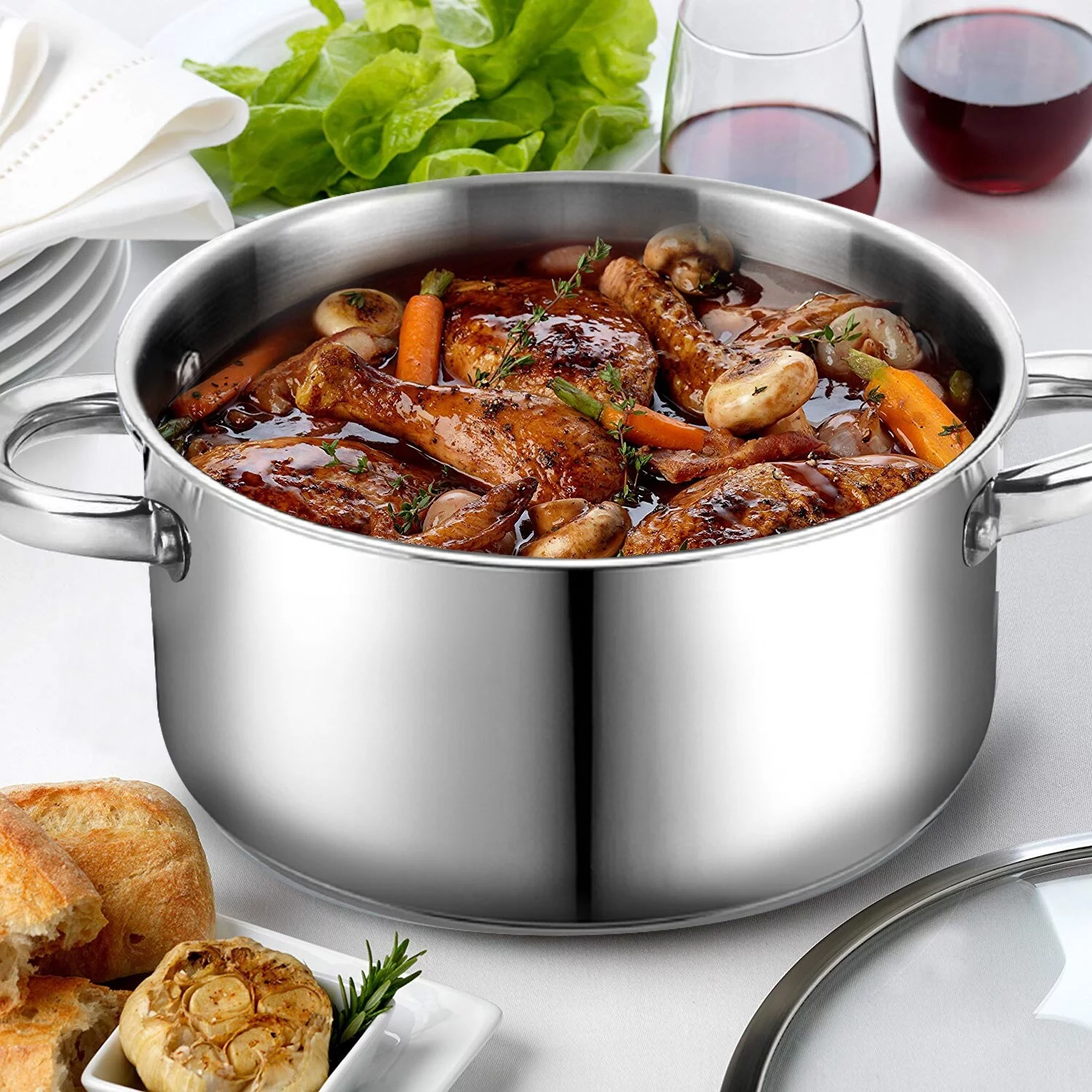 Bene Casa 5-Quart Capacity Dutch Oven, with glass lid, stainless-steel finish, airtight lid 5 QT S/S